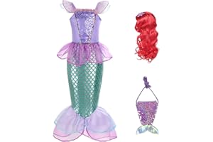 Cacilie Meerjungfrau Prinzessin Arielle Kostüm Kleid Verkleidung mit Perücke Cosplay Party Verkleidung für Kinder Mädchen Größe 3-9 Jahre