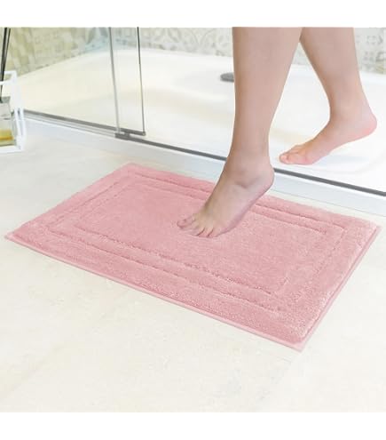 Tapis De Salle De Bain Absorbant Et Antidérapant - 45x65cm - Microfibre Rose Motif Floral - 5