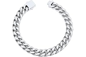 ChainsHouse Cuban Link Bracelet for Men Women, Solid Surgical Stainless Steel Silver Gold Black Chain Bracelet 5/7/9/12mm Wide,19/21/23cm Hip Hop Curb Bracelet