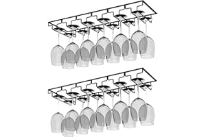 AcornFort W16 Lot de 2 porte-verres à vin sous Armoire avec 6 Rangées 12 coupes pour Cuisine, Bar, Restaurant Noir