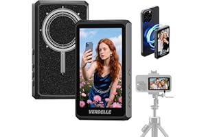VERDELLE Écran de Moniteur Selfie pour Téléphone, 4K/1080p Caméra Arrière Magnétique pour iPhone, Autonomie 3H, Haut-Parleur Intégré pour Youtube, TikTok, Live Streaming