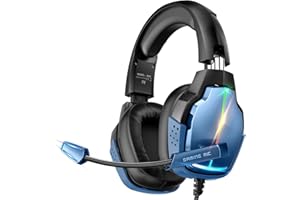 Tatybo Auriculares Gaming para Ps4 Ps5 PC Xboxone Switch, Cascos Gaming Estéreo con 90° Almohadillas Giratorias, Micrófono con Cancelación de Ruido, 4 Modos RGB Luz (Azul)