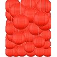 Qiven 10 Pcs Red Paper Lanterns, of Chinese Round Paper Hanging Decorations Ball Lanterns Lamps for Home Decorations, Birthday Wedding Parties, and Festival Decoration, Size of 4, 6, 8, 10, 12inch