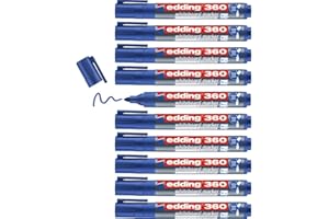 edding Pennarello per lavagna bianca, 360, blu, 10 pezzi, punta rotonda da 1,5 a 3 mm, cancellabile a secco, per lavagne, lavagne a fogli mobili, lavagne magnetiche, lavagne magnetiche, lavagne