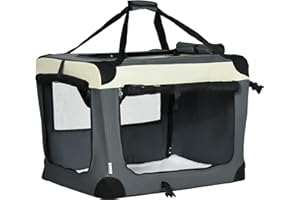 PawHut Hundebox faltbar Hundetransportbox 70 x 51 x 50 cm Transportbox mit Handgriff, Tasche Transporttasche Hundetasche für kleine Hunde Grau