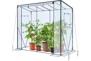Ohuhu Tomaten Gewächshaus Foliengewächshaus mit PVC-Abdeckung und Fernster, Begehbarer Gewächshaus 200x77x170 cm Gewächshaus Klein Winterfest Tomatenhaus für Optimales Pflanzenwachstum