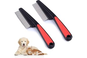 Monsully 2 Pcs Flea Comb for Dogs Cats Pet, Professional Lice Dust Flea Coarse & Fine Teeth, Nit Comb Stainless Steel Lice