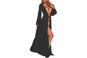 Bsubseach Damski seksowny koronkowy szydełkowany strój kąpielowy z otwartym przodem plaża długie kimono okrycie