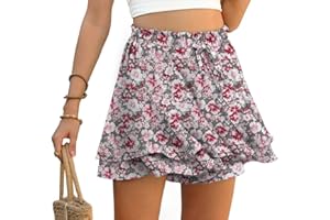 PrinStory Short d'été pour femme - Taille haute - Volants - Pantalon court - Loisirs - Jambes larges - Jupe courte - Plage - Vacances