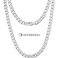 Silvadore 9mm CUBAN Link Mens Silver Chain Flat Curb Necklace - Strong Solid Stainless Steel Miami Diamond-Cut - Teenage Boy Neck Jewellery Gift - 18 to 24 inch