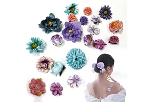 HNCOWPTU 21 Stück Blumen Haarspangen Bohemian Haarclip Mehrfarbig Rosen Haarnadeln Haarschmuck für Strandparty, Braut, Hochzeit, Event Dekoration (Blau Lila)