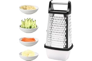 YHSKJCD Grattugia a 4 Lati, Multifunzionale Grattugia Verdure in Acciaio Inox Grattugia per Formaggio Frutta Verdura Carote