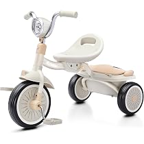 JumPop Tricycle Évolutif 5 En 1 Blanc/Beige + Sonnette Et Autocollants - Vidéo Montage QR