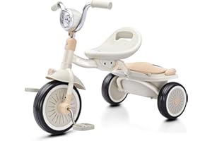 UBRAVOO Baby Tricycle, Foldable Toddler Trike with Pedals, Cool Lights, Durable Wheels and Comfortable Seat, Baby First Walker Trike for 1-5 Years Old Girls, Boys (White)