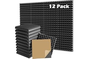NVIYAM Lot de 12 Mousse Acoustique Autocollante, panneaux de mousse acoustique 3D haute densité pour mur, Mousse Anti Bruit, pour Gaming, Podcasting, Studio d'enregistrement, Bureaux