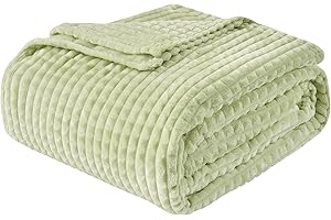 EMME Koc polarowy na sofę, miękki, puszysty, wrażenie dotyku 3D, ciepły przytulny koc, uniwersalny pojedynczy koc flanelowy na łóżko, kanapę, sofę, fotele, OEKO-TEX (Sage Green, 130 x 150 cm)