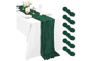 PESONLOOK 6 Pack Emerald Green Cheesecloth Table Runner 10Ft Boho Gauze 21×120 Inch Rustic Romantic Long for Wedding Party Bridal Shower Thanksgiving Christmas Decoration