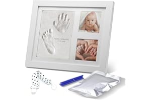 Atlants Marco de Huellas para Bebé, kit de arcilla segura y antigrietas, manos y pies, madera blanca premium, incluye rodillo, recuerdo original, regalo baby shower y mascotas