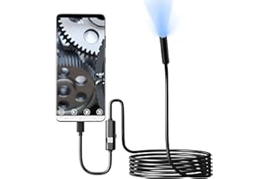 Retoo Cámara endoscópica HD Impermeable con IP67 y 6 LED, endoscopio para teléfono móvil con Micro USB y Tipo C, cámara de Tubo con Cable semirígido, cámara de inspección con Gancho, Android