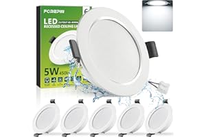 Forepin LED Einbaustrahler 230V 5W, LED Spots Flach Kaltweiß 6000K, 68-80mm Loch Deckenspots, 450LM Bad Einbauleuchten, IP44 Ultra Flach Einbauspots für Badezimmer Küche Wohnzimmer, 6er Set