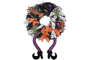 Ykgutilu Halloween Wreaths for Front Door, Halloween Front Door Wreath with Hat Witches Legs Pumpkin, Halloween Decorations for Door,Porch,Window,Indoor and Outdoor Decor