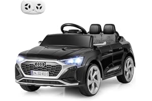 COSTWAY Kinder Elektroauto Audi SQ8, 12V Elektrofahrzeug mit 2,4G Fernbedienung & Hupe & Scheinwerfer & Musik, 3-Gang Kinderauto Elektrisch, Elektroauto für Kinder ab 3 Jahren (Schwarz)