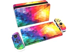 ‎PLAYVITAL PlayVital Skin Sticker für Nintendo Switch OLED Modell,Aufkleber Sticker Decal Folie Abziehbild Faceplates Klebefolie für Switch OLED Konsole&Joy Con&Dock&Grip(Buntes Dreieck)