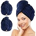 KinHwa Microfibre Hair Towels Wrap Super Absorbent 30x70cm Large Dry Hair Turban for Women Wet Long Thick Hair 2 Pack Navyblue