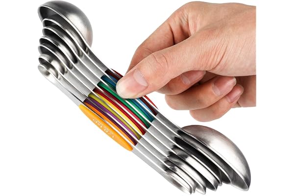 Lot de 7 cuillères à mesurer magnétiques en acier inoxydable empilables double face pour mesurer les ingrédients secs et liquides, tient dans un pot à épices