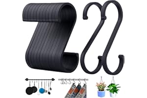ACMETOP S Haken, 12er Pack S-förmige Haken, S Haken für hängende Töpfe und Pfannen, Pflanzen, Kaffeetassen, Kleidung, Handtücher in Küche, Schlafzimmer, Bad, Büro und Garten（Schwarz Matt）