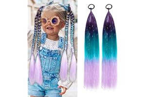 JIAMEISI Rainbow Ponytail Extensions With Hair Tie 2 Packs 50g/Pack Coloured Hair Extensions for Braiding 26 inch Colorful Ombre Mermaid Ponytail Synthetic Hair Extensions for Girl Women S38