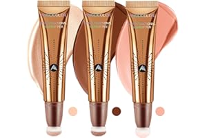 Anglicolor 3PCS Contouring Maquillage Stick,Highlighter Blush liquide,With Cushion Applicator Bronzer Stick,Natural Végétalien et Sans Cruauté (01+02+05, 36ml)