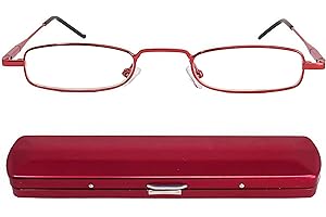 MINI BRILLE Wąskie metalowe mini okulary do czytania, rama ze stali nierdzewnej, z aluminiowym etui na okulary, pomoc w czytaniu, płaskie, damskie i męskie