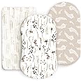 GRSSDER Stretchy Ultra Soft Fitted Bassinet Sheet Set 3 Pack, Universal Fit for Bassinets Baby Cradle Moses Basket Oval Rectangle Mattress Safe and Snug, Stylish Pretty Flora for Baby, Beige