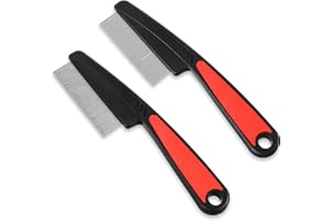 Gjinxi 2 Stück Edelstahl Schuppen-Kamm mit Feinzahn für Läuse/Floh, Psoriasis - Kopfhautöl-Aufbauentfernung, Breiter Hohler Zahnknopf-Haarbürste, Professionelles Pflegewerkzeug