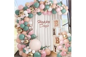 LUOBITO Palloncini Compleanno, 120 Pz Verde Salvia Blush Rosa Palloncini Arco Ghirlanda Kit, Metallo Palloncini Colorati, Arco Palloncini Struttura San Valentino Bambina Party Decorazioni