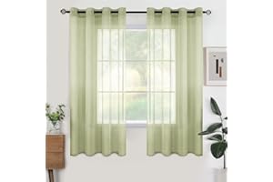 Woaboy Cortina Translúcida Fresca Transparente Poliéster Visillo Ventana Moderno Decorativo para Salón Habitación Dormitorio 2 Piezas 140x145cm Verde