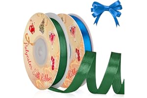 VynyQoo 2 Rotoli da 10mm Largo Nastro Di Raso, Blu e Verde, 22M Lato Singolo Nastro Regalo, Nastri Per Decorazioni, Per Matrimonio, Compleanno, Decorazione Della Torta