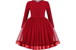Arshiner Fille Pull Robe Tulle Enfants Fête Automne Hiver Col Rond A-Ligne Loisirs Manches Longues Robe pour Filles 6-14 Ans