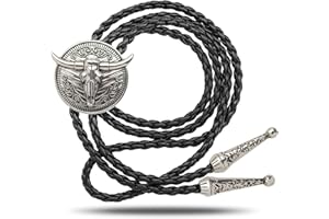 Yjfeshion Mens Western Bolo Tie Cowboy Longhorn Bull Design Handmade Leather Necktie for Husband Dad Gift