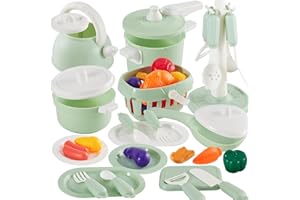 TOEY PLAY Set Giocattoli da Cucina per Bambini, Set di Pentole e Padelle, Accessori Cucina Bambini, Giocattolo Taglio di Cibo, Pentolini Giochi di Ruolo per Bambini 3+ Anni