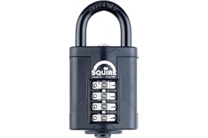 Squire Heavy Duty Padlock (CP40BLACK) - Toughest Steel Shackle - 4 Wheel 40mm Wide Combination Padlock (Black) - Alloy Steel for Corrosion Resistance - Weatherproof Lock for Home, School & Garage