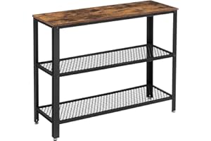 ‎VASAGLE VASAGLE Konsolentisch, Beistelltisch, Sideboard, mit 2 Gitterböden, für Wohnzimmer, Flur, 101,5 x 35 x 80 cm, Stahlrahmen, industrieller Stil, rustikales Braun und Schwarz LNT81BX