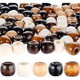 Andibro 100pcs Wooden Beads 5 Colors Large Holes for DIY Dreadlocks Braiding Hair Macrame Jewelry Making