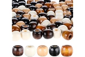 Andibro Lot de 100 perles en bois, 5 couleurs, grands trous, pour le bricolage, les dreadlocks, les tresses de cheveux, le macramé, la fabrication de bijoux