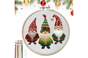 ZORUAM Christmas Embroidery Kit, Christmas Cross Stitch Kits For Adults, DIY Embroidery Kit Christmas, Kits Cross Stitch Kits For Adults Beginners, Embroidery Kit for Christmas Home Decor Christmas Gnome