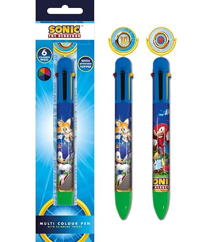 Lot De 4 Stylos Sonic – 2 Bleus + 2 Violets, Avec Broche Personnage, 60% Plastique / 40% Caoutchouc – Conçu En Espagne