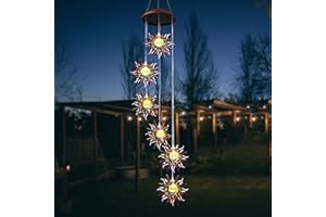 ‎ZVO ZVO Solar Windspiele mit Sonne, Solar Windspiel für Draußen Solarleuchten Warme LED Wasserdicht Gartenlampe, Hängeleuchte Garten Deko für Außen Balkon Terrasse Party Baum Geschenke