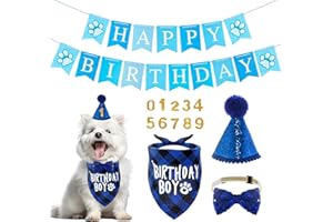 XDGBGFN Hundegeburtstag Hut Bandana Set,5 Stücke Hunde Geburtstags Bandana Mütze mit 10 Bling Nummern und Happy Birthday Banner für kleine mittelgroße und große Hunde,Hund Geburtstag Deko (Blau)