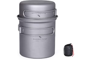 iBasingo Titanium Pot Pan Set Lightweight Camping Cookware Outdoor Kitchen Bowl Dish Set Portable Cooking Kit with Folding Handle Travel Tableware Mess Kit for 1-2 People 2 pcs/set